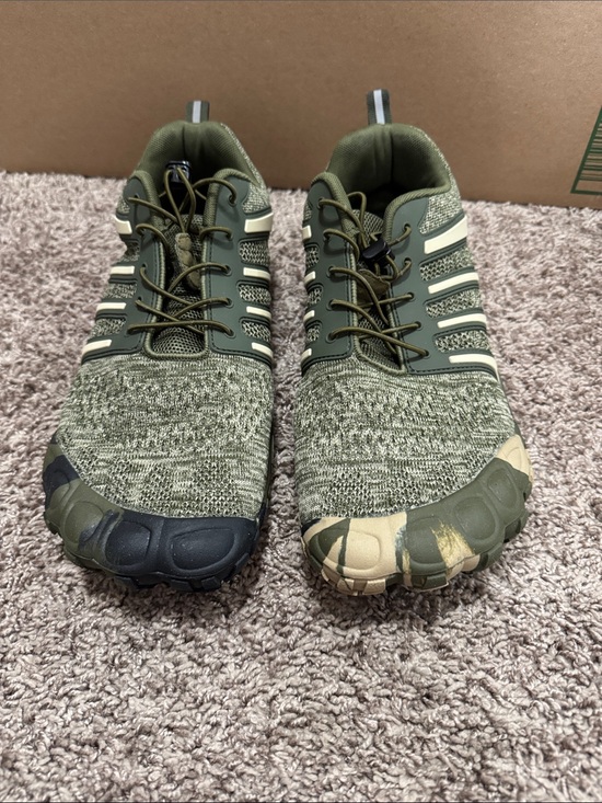 Oranginer Other - Men's Olive Green Knit Trail Sneakers with Camouflage Toe